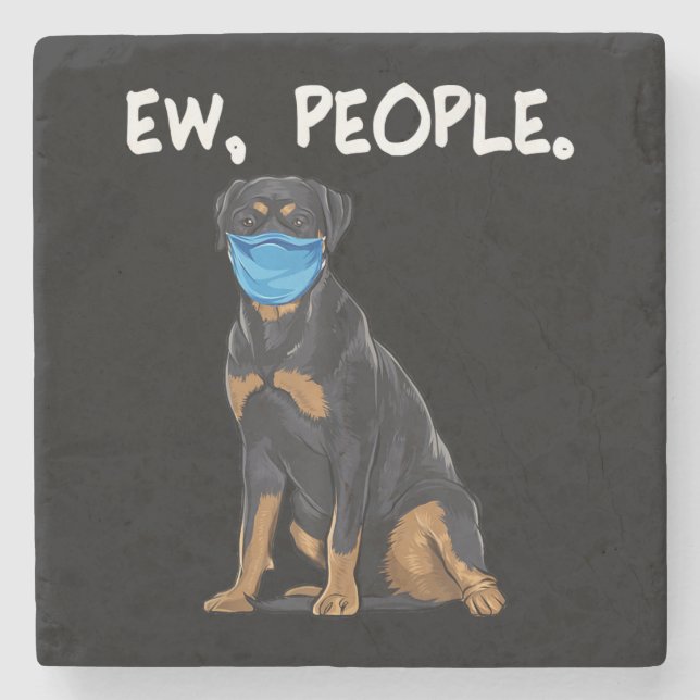 Rottweiler ew people dog wearing face mask steinuntersetzer (Vorderseite)