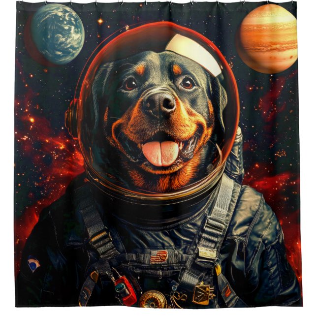 Rottweiler Explores Duschvorhang (Vorderseite)