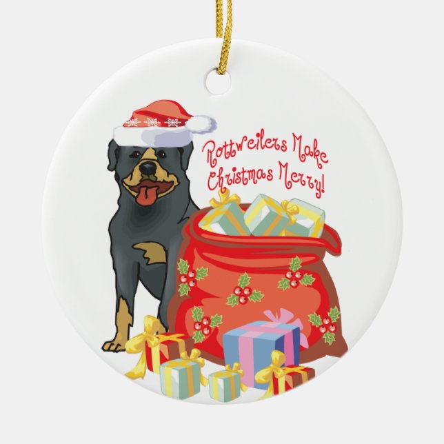 Rottweiler frohe Weihnachten Keramikornament (Vorne)