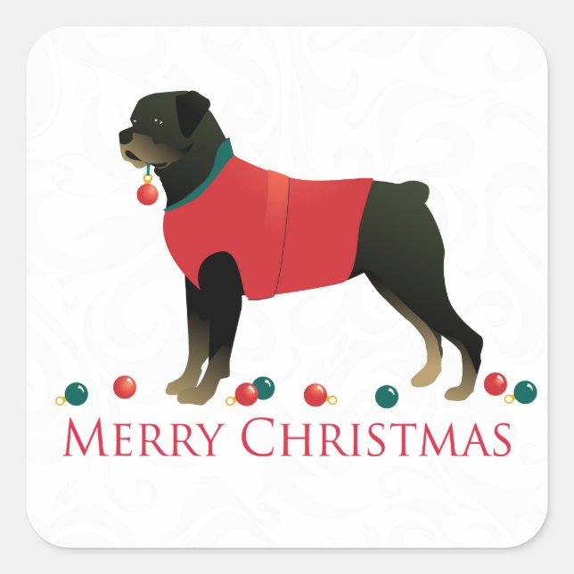 Rottweiler Frohe Weihnachtsdesign Quadratischer Aufkleber (Vorderseite)
