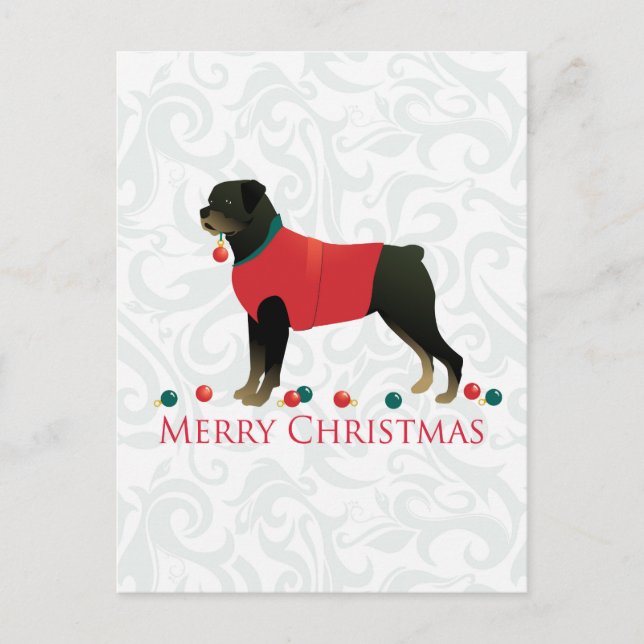 Rottweiler Frohe Weihnachtsgestaltung Feiertagspostkarte (Vorderseite)