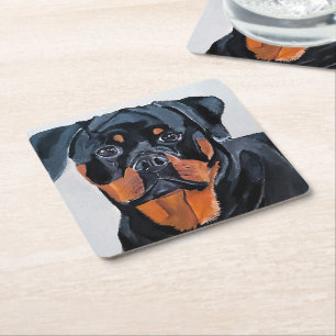 Rottweiler-Gemälde von Alfred Fox Rechteckiger Pappuntersetzer