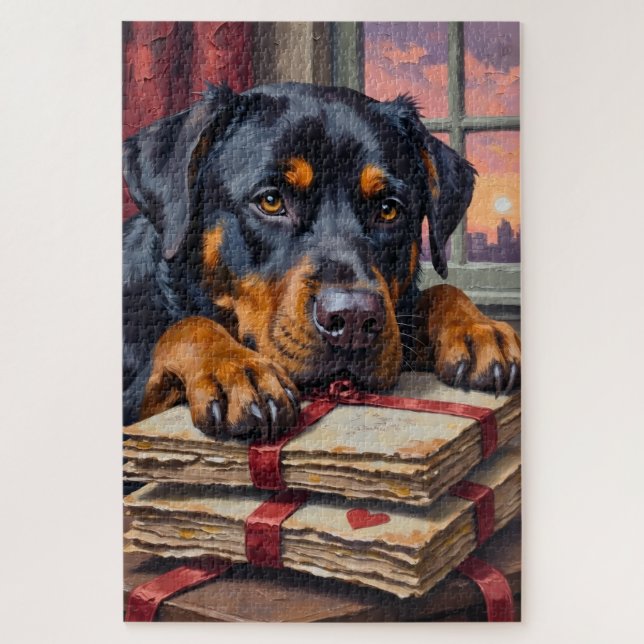 Rottweiler Guarding Love Letters Valentine's Day Puzzle (Vertikal)