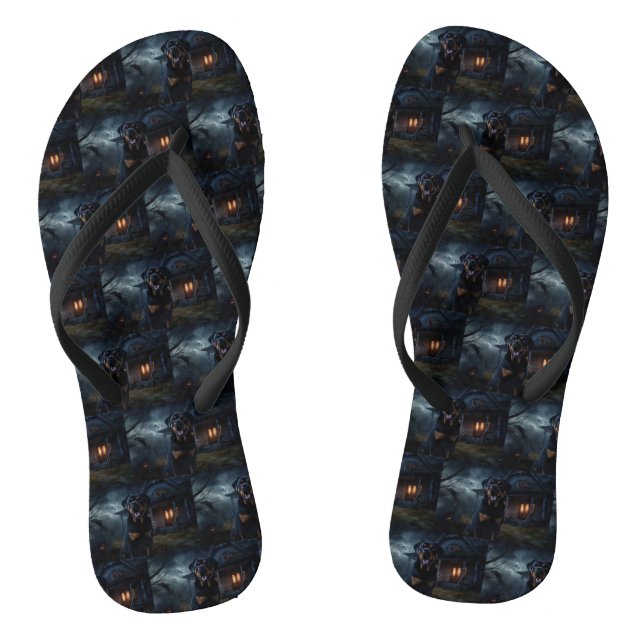 Rottweiler Halloween Beängstigend Flip Flops (Fußbett)
