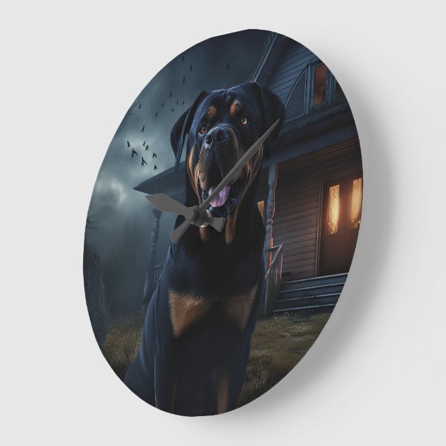 Rottweiler Halloween Beängstigend Große Wanduhr (Winkel)