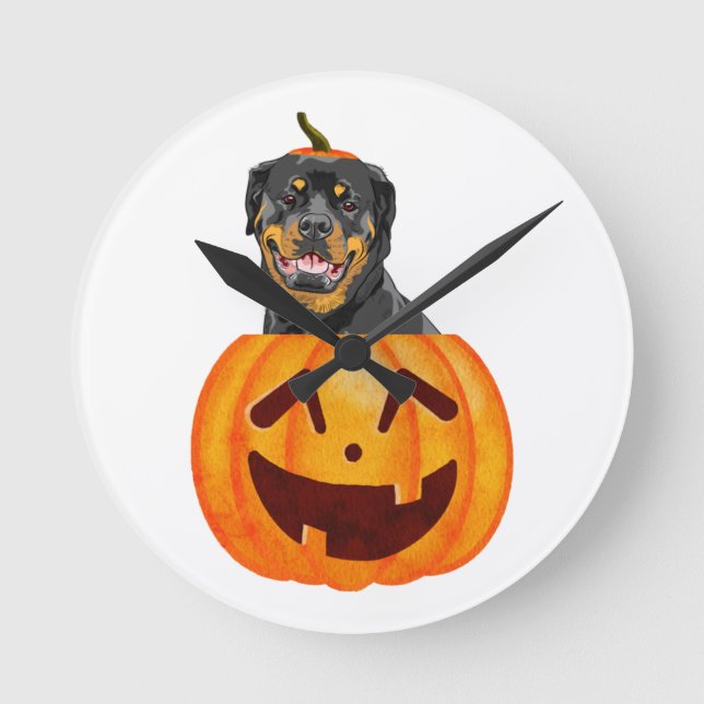 Rottweiler Halloween Runde Wanduhr (Vorderseite)