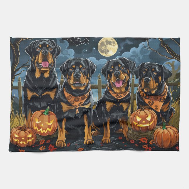 Rottweiler Halloween Spooky Geschirrtuch (Horizontal)