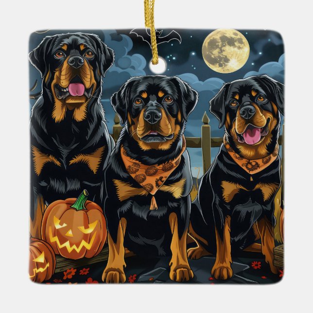 Rottweiler Halloween Spooky Keramikornament (Vorderseite)