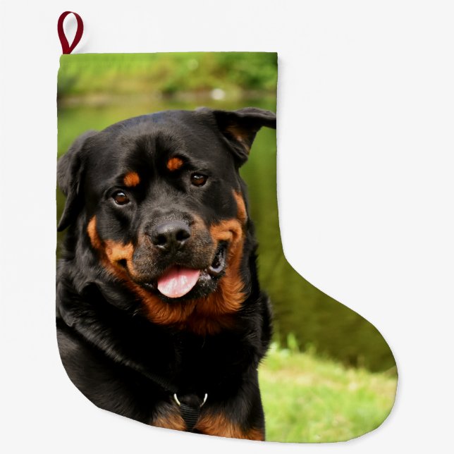 Rottweiler Happy Christmas Strumpf Großer Weihnachtsstrumpf (Vorderseite)