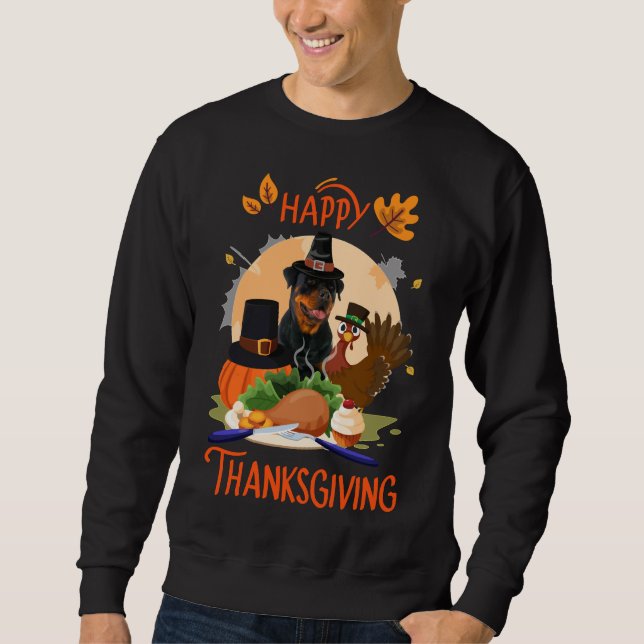 Rottweiler Happy Thanksgiving Pilgrim Türkei Sweatshirt (Vorderseite)