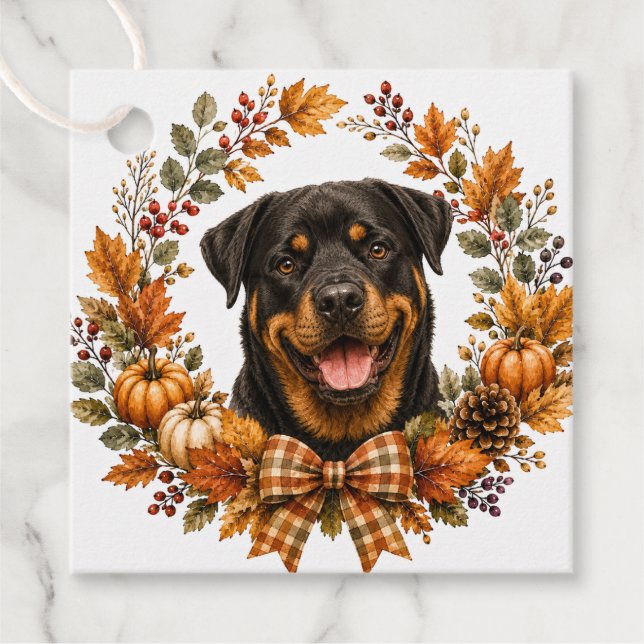 Rottweiler Herbstkranz Geschenkanhänger (Vorderseite)