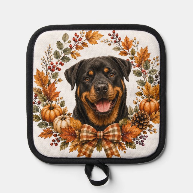 Rottweiler-Herbstkranz Topflappen (Vorderseite)