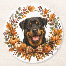 Rottweiler-Herbstkranz-Untersetzer Runder Pappuntersetzer