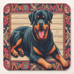 Rottweiler Hund 3D Stylische Farbige Umrandung Rechteckiger Pappuntersetzer