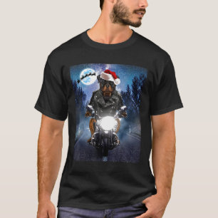 Rottweiler Hund als Weihnachtsmann Motorrad fahren T-Shirt