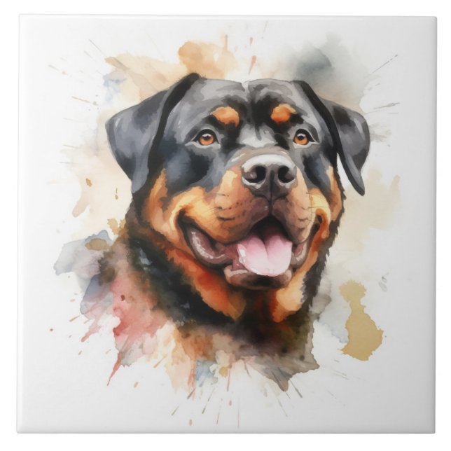 Rottweiler, Hund, Aquarell Fliese (Vorderseite)