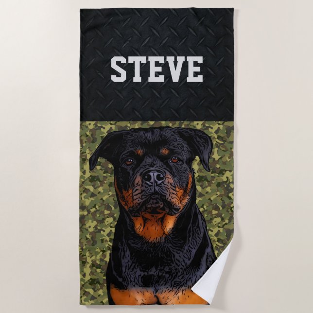 Rottweiler Hund Camouflage Tiername Cool Ruggetier Strandtuch (Vorderseite)