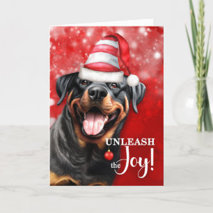 Rottweiler Hund entfesselt die Weihnachtsfreude Feiertagskarte