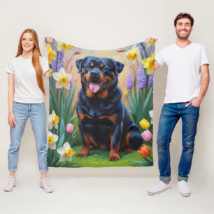 Rottweiler-Hund-Frühlingsblumen-Malerei Fleecedecke