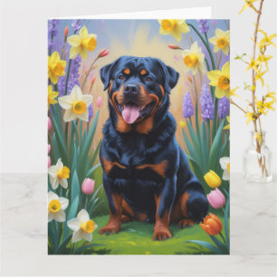 Rottweiler-Hund Frühlingsblumen Malerei Karte