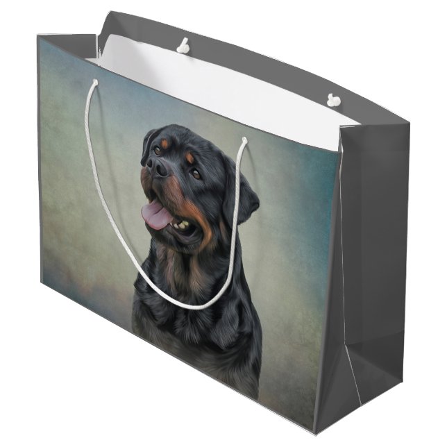 Rottweiler Hund Große Geschenktüte (Rückseite Schrägansicht)