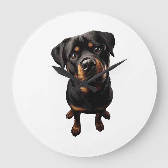 Rottweiler Hund Große Wanduhr (Vorderseite)