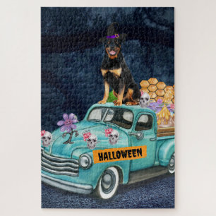 Rottweiler-Hund Halloween-LKW Gruselige Nacht Puzzle