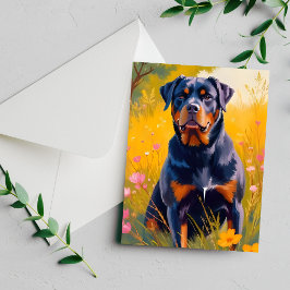 Rottweiler-Hund Haustier-Porträt Aquarellkarte