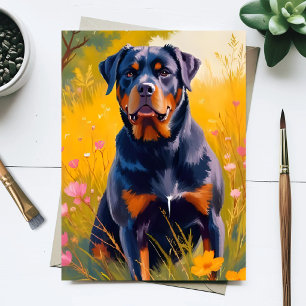 Rottweiler-Hund Haustier-Porträtmalerei Aquarell Postkarte