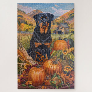 Rottweiler Hund Herbst Ernte Erntedank Puzzle