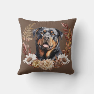 Rottweiler Hund Herbstkranz Kissen
