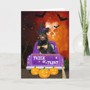 Rottweiler Hund im Halloween-LKW Karte