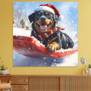Rottweiler-Hund im Schlitten Lass es schneien Weih Leinwanddruck