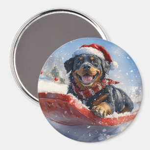Rottweiler-Hund im Schlitten Lass es schneien Weih Magnet