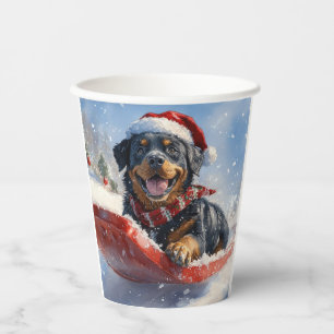Rottweiler-Hund im Schlitten Lass es schneien Weih Pappbecher