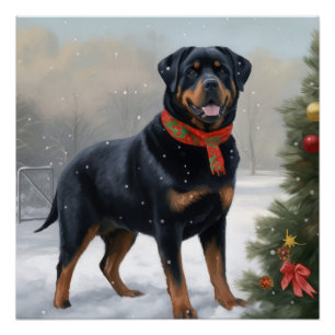 Rottweiler Hund im Schnee Weihnachten Poster