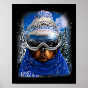 Rottweiler Hund im Winter Ski Snowboarden Sport Wi Poster