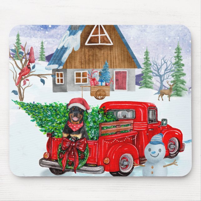 Rottweiler Hund in der Weihnachtslieferung LKW Sch Mousepad (Vorne)