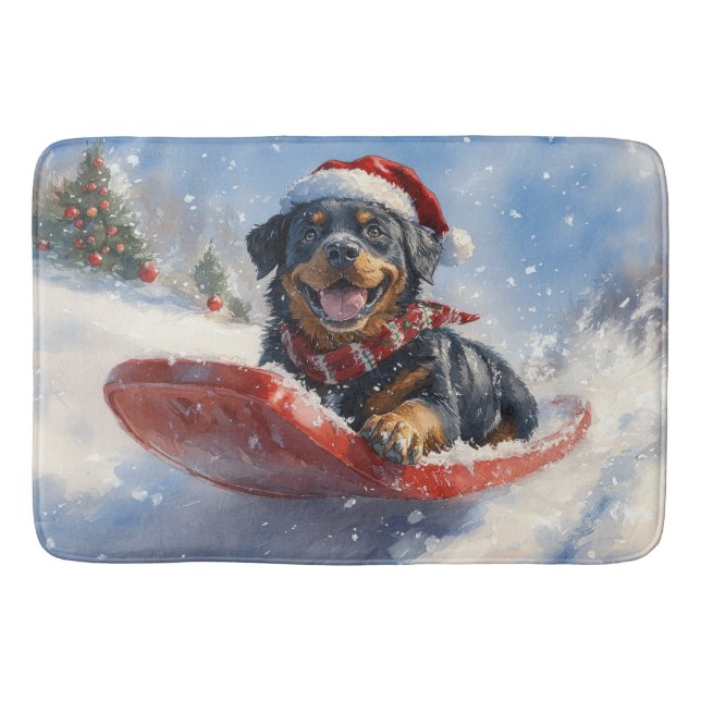 Rottweiler Hund in Sledge Let it Schnee Weihnachte Badematte (Vorderseite)