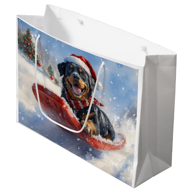 Rottweiler Hund in Sledge Let it Schnee Weihnachte Große Geschenktüte (Vorderseite Schrägansicht)
