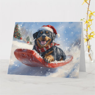 Rottweiler Hund in Sledge Let it Schnee Weihnachte Karte