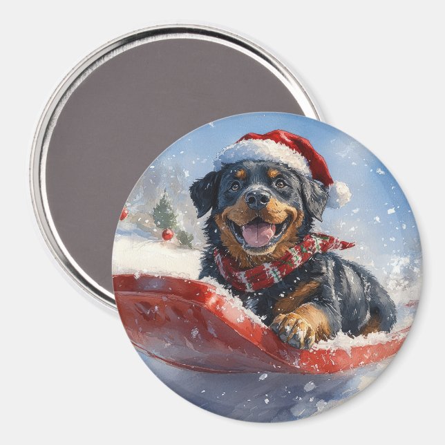 Rottweiler Hund in Sledge Let it Schnee Weihnachte Magnet (Vorderseite/Rückseite)