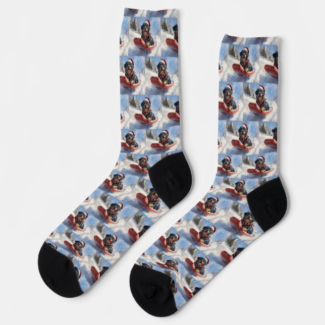 Rottweiler Hund in Sledge Let it Schnee Weihnachte Socken (Linkes Detail)