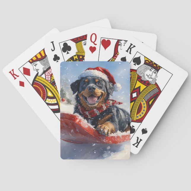 Rottweiler Hund in Sledge Let it Schnee Weihnachte Spielkarten (Rückseite)