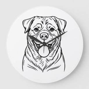 Rottweiler-Hund Line Art � minimalistische Kunstli Große Wanduhr