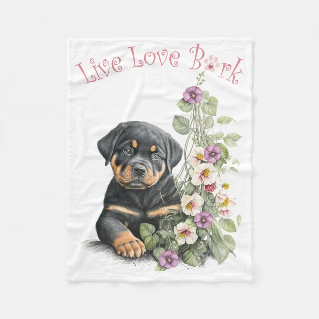 Rottweiler Hund Mama Floral Fleecedecke (Vorderseite)