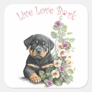 Rottweiler Hund Mama Floral Quadratischer Aufkleber