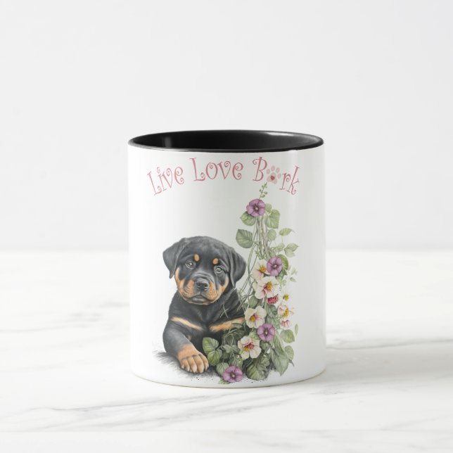 Rottweiler Hund Mama Floral Tasse (Zentrum)