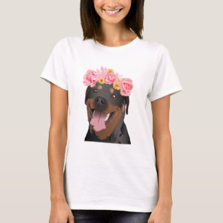 Rottweiler Hund mit Blumenkrone T-Shirt