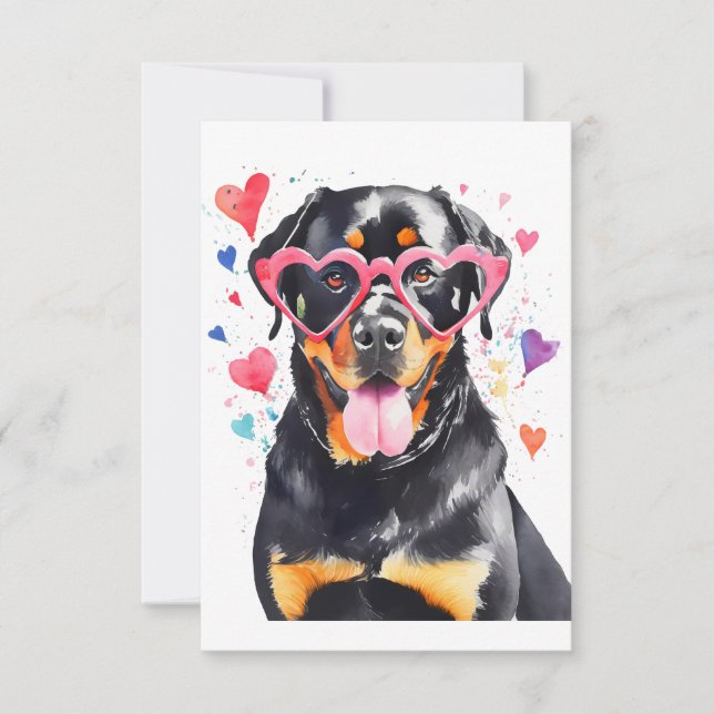 Rottweiler Hund mit Herzbrille Dankeskarte (Vorderseite)
